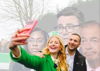 Zack Polanski and Hannah Spencer of the Greens, as well as Andy Burnham, Kemi Badenoch, and Nigel Farage