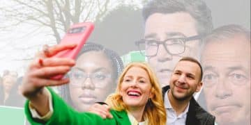 Zack Polanski and Hannah Spencer of the Greens, as well as Andy Burnham, Kemi Badenoch, and Nigel Farage