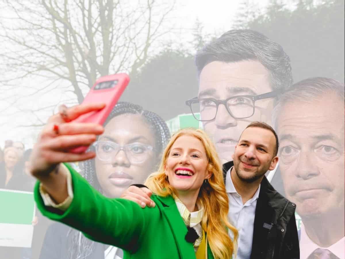 Zack Polanski and Hannah Spencer of the Greens, as well as Andy Burnham, Kemi Badenoch, and Nigel Farage