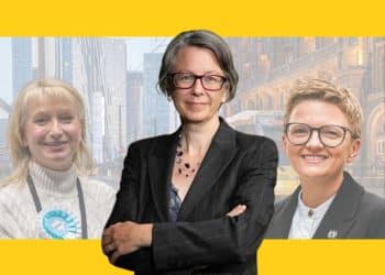 Geraldine Coggins of the Green Party, Bev Coggins of Labour, and Sian Astley of Reform UK, Greater Manchester mayor race