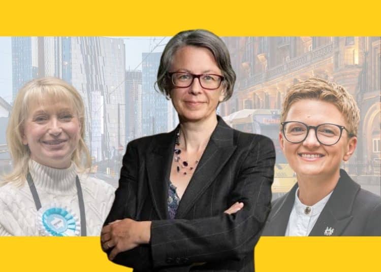 Geraldine Coggins of the Green Party, Bev Coggins of Labour, and Sian Astley of Reform UK, Greater Manchester mayor race