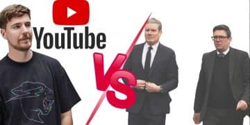 Mr Beast, the YouTube logo, and Keir Starmer and Andy Burnham of the UK government