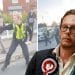 Laurence Fox in front of images of the police involved in a disturbance