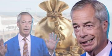 Images of Nigel Farage and a large money bag