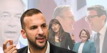 Zack Polanski, Rachel Millward, and Ellie Chowns of the Greens - also Andy Burnham and Keir STarmer of Labour, and Nigel Farage of Reform UK
