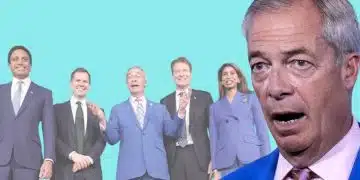 Nigel Farage and other Reform UK MPs and politicians in a collage