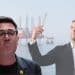 Andy Burnham of Labour, Zack Polanski of Green Party, and a North Sea oil rig