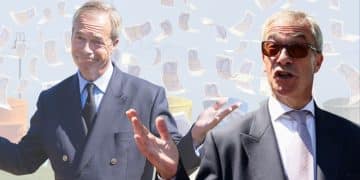 Images of Nigel Farage and falling money