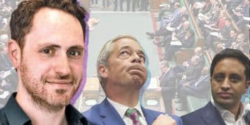 Hugo Rifkind of the Times, and Nigel Farage and Zia Yusuf of Reform UK