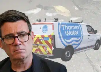 Andy Burnham of the Labour Party and a Thames Water van