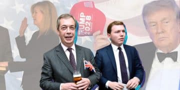 Judge Susan Brnovich, Donald Trump, Nigel Farage of Reform UK, and Posh George Cottrell