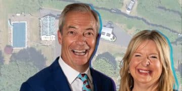 Nigel Farage of Reform UK and Allison Pearson, the journalist who told Ann Widdecombe's family to stop complaining