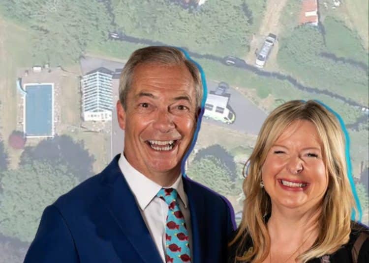 Nigel Farage of Reform UK and Allison Pearson, the journalist who told Ann Widdecombe's family to stop complaining