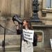 Devon Docherty of Protect the Wild protesting against NatureScot at the Biodiversity + Business Live conference at the Royal College of Physicians in Edinburgh