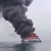 Excerpt of video showing an alleged Iran ship on fire after Ukrainian attack in Caspian Sea