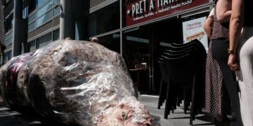 A frankenchicken prop outside Pret in Spitalfields