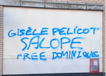 Misogynistic Gisèle Pelicot graffiti on a wall in Belfast