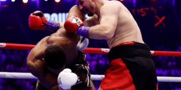 Prenga, right, in action with Joshua