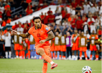 Justin Kluivert of the Netherlands during the penalty shootout in the FIFA World Cup 2026 Round of 32 match between the Netherlands and Morocco at Monterrey Stadium in Monterrey, Mexico, on June 29, 2026. He was one of three Black football players from the Dutch side to take a penalty kick.