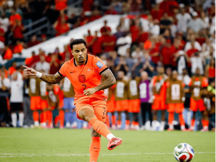 Justin Kluivert of the Netherlands during the penalty shootout in the FIFA World Cup 2026 Round of 32 match between the Netherlands and Morocco at Monterrey Stadium in Monterrey, Mexico, on June 29, 2026. He was one of three Black football players from the Dutch side to take a penalty kick.