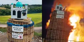 Moygashel bonfire, mosque replica set on fire by loyalists