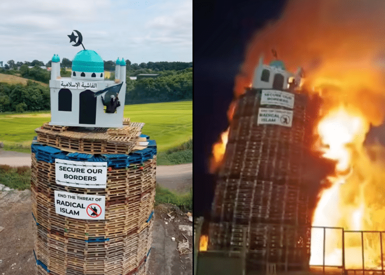 Moygashel bonfire, mosque replica set on fire by loyalists