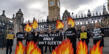 Protest outside parliament calls on Burnham to reject Rosebank oil field