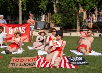 'Sunbathers' protest Rosebank oil field as heatwave hits London