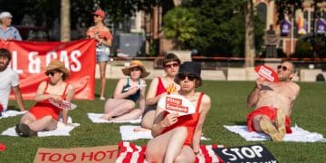 'Sunbathers' protest Rosebank oil field as heatwave hits London