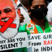 An activist holds a cut-out of the prime minister of India, Narendra Modi, at a protest over another gang-rape and murder of a young woman in Uttar Pradesh state in 2020